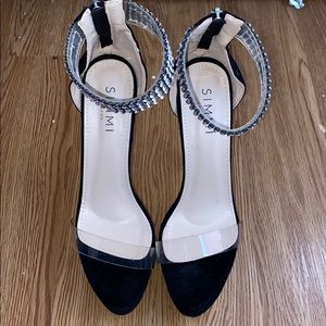 SIMMI BLACK SUEDE DIAMANTE CLEAR PLATFORM HEELS
